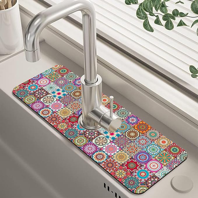 Faucet Draining Mat For Kitchen Sink Mexican Tiles Diatom Mud Absorbent Drain by Unknown