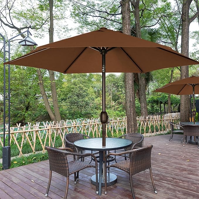 Blissun 7.5 ft Patio Umbrella, Yard Umbrella, Outdoor Market Umbrella with Push Button Tilt Crank, Brown - Image 6