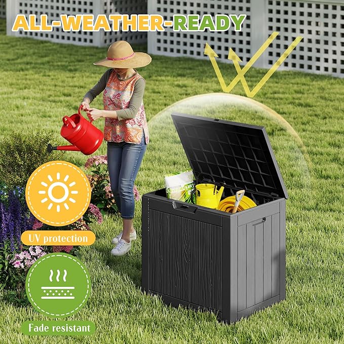 30 Gallon Waterproof Outdoor Storage Box,Resin Deck Box,Lockable Outside Storage Box Container for Patio Furniure,Garden (30 Gallon Black) - Image 3