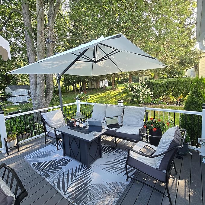 PURPLE LEAF 9 Feet Patio Umbrella with Base Outdoor Cantilever Square Umbrella Aluminum Offset Umbrella with 360-degree Rotation for Garden Deck Pool Patio White by PURPLELEAF