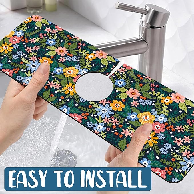 Colorful Flower Sink Splash Guard Faucet Mat Flowers Leaves Super Absorbent - Image 5
