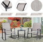 Vongrasig 3 Piece Outdoor Rocking Bistro Set, Textilene Fabric Small Patio Furniture Set, Front Porch Rocker Chairs Conversation Set with Glass Table for Lawn, Garden, Balcony, Poolside (Taupe) - Image 4