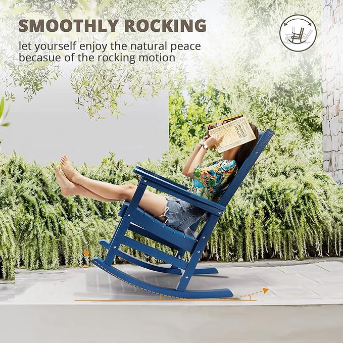 LUE BONA Outdoor Rocking Chairs Set of 2, Weather Resistant Poly Plastic Rocker Chairs, 350lb Heavy Duty, Oversized Porch Rocker for Adult, High Back Smooth Rocking Chairs for Outdoor & Indoor, Blue - Image 9