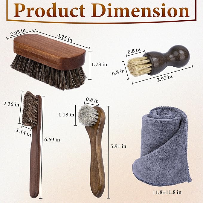 5 PCS Leather Brush Car Detailing, Horsehair Brush Shine Kit, Car Interior - Image 2