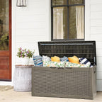 Flamaker Deck Box with Cushion 100 Gallon Waterproof Resin Storage Box with Air Rod Indoor Outdoor Lockable Storage Bench for Patio Furniture, Tools, Pool Accessories (Brown) - Image 7