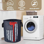 American Flag Red Line Ax Laundry Basket Firemen Foldable Oxford Cloth Funny - Image 7