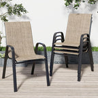 Patio Chairs Set of 4, Stackable Outdoor Dining Chairs for All Weather Textilene Fabric & Metal Frame, Outdoor Chairs Set for Backyard Deck Garden (Brown, Set of 4) by Vimstora