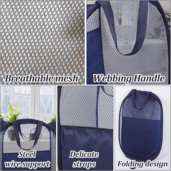 6Pcs Pop up Hampers for Laundry Foldable Mesh Laundry Hamper Baskets - Image 3