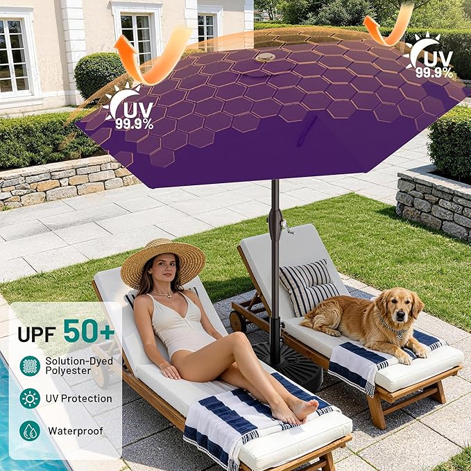 AreShark 7.5FT Patio Umbrella Table Market Umbrella with 6 Sturdy Ribs, Button Tilt/Crank, Heavy-Duty Outdoor Umbrellas for Pool, Deck, Garden and Backyard, Purple - Image 3