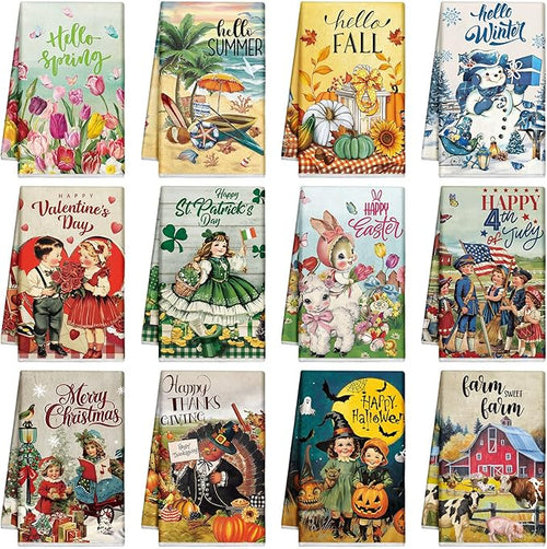 12 Pcs Seasonal Kitchen Towels Set by FuWeave
