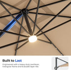 HOMSHADE 10 ft Square Cantilever Patio Umbrella with Base Included, Solar Lights Large Umbrella Outdoor Patio with 360°Rotation&Tilting, LED Lighted Offset Umbrellas w/Stand for Pool Deck - Image 8