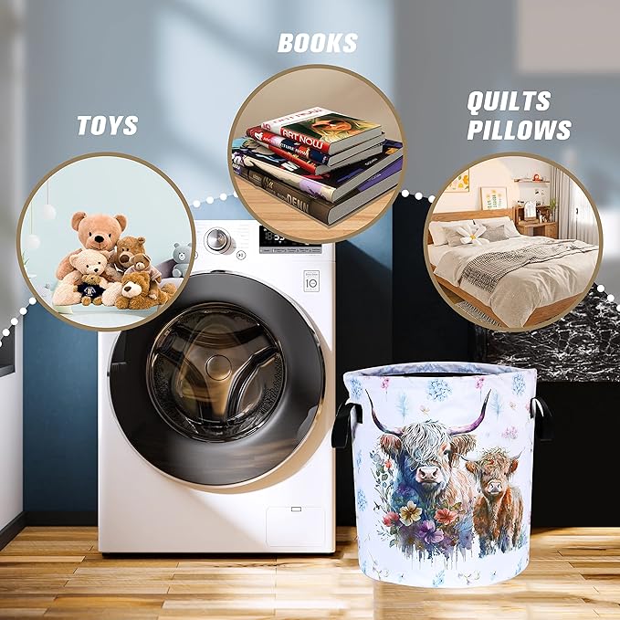 Highland Cow Laundry Basket Cattle Animal Foldable Oxford Cloth Funny Tote Bag - Image 4