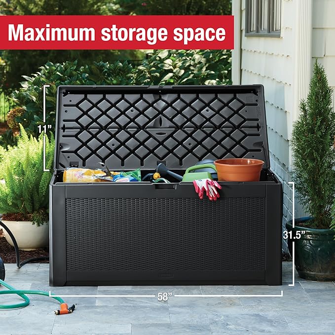 Rubbermaid Extra Large Resin Outdoor Storage Deck Box (134 Gal), Weather Resistant, Black, Deck Organization for Home/Backyard/Pool Chemicals/Toys/Garden Tools/Porch/Patio Cushions - Image 4