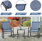 Vongrasig 3 Piece Outdoor Rocking Bistro Set, Textilene Fabric Small Patio Furniture Set, Front Porch Rocker Chairs Conversation Set with Glass Table for Lawn, Garden, Balcony, Poolside (Denim Blue) - Image 3
