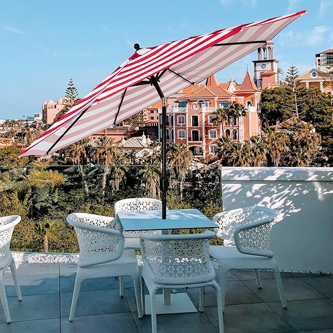 Sunnyglade 9' Patio Umbrella Outdoor Table Umbrella with 8 Sturdy Ribs (Red and White) - Image 5