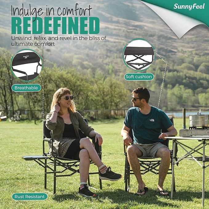 SUNNYFEEL Camping Directors Chair, Heavy Duty,Oversized Portable Folding Chair with Side Table, Pocket for Beach, Fishing,Trip,Picnic,Lawn,Concert Outdoor Foldable Camp Chairs - Image 4
