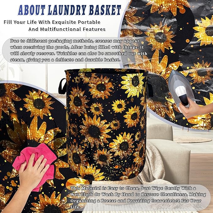 Beautiful Sunflower Laundry Basket Foldable Oxford Cloth Yellow Floral Laundry - Image 8