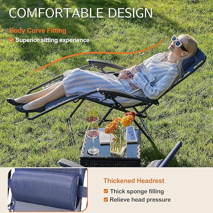 Sweetcrispy Zero Gravity Chairs, Set of 4 Portable Recliner Beach Camping Patio Outdoor Folding Lounge Chair with Cup Holder Trays and Adjustable Pillow for Poolside, Garden, Backyard, Lawn (Blue) - Image 4