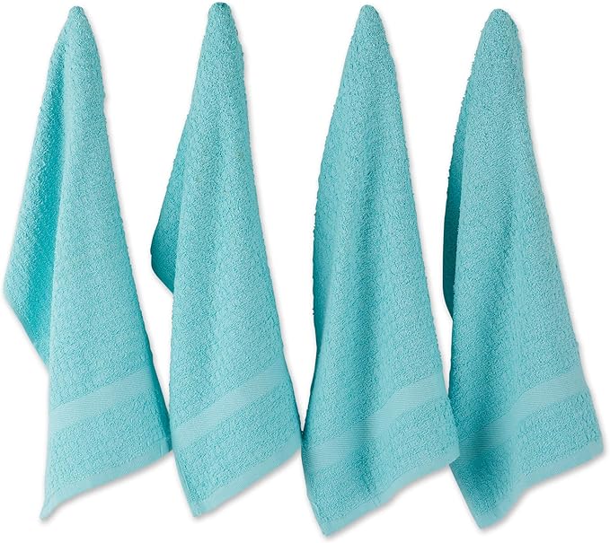 DII Basic Terry Collection Waffle Dishtowel Set, Solid Aqua, 4 Piece by DII