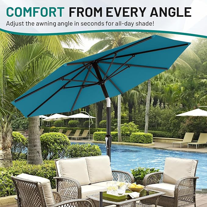 AreShark 9 FT Patio Umbrella for Outdoor, Outdoor Table Umbrella with Push Button Tilt and Crank, Outdoor Patio Umbrellas with 8 Sturdy Ribs for Market, Garden, Pool (Lake Blue) - Image 7