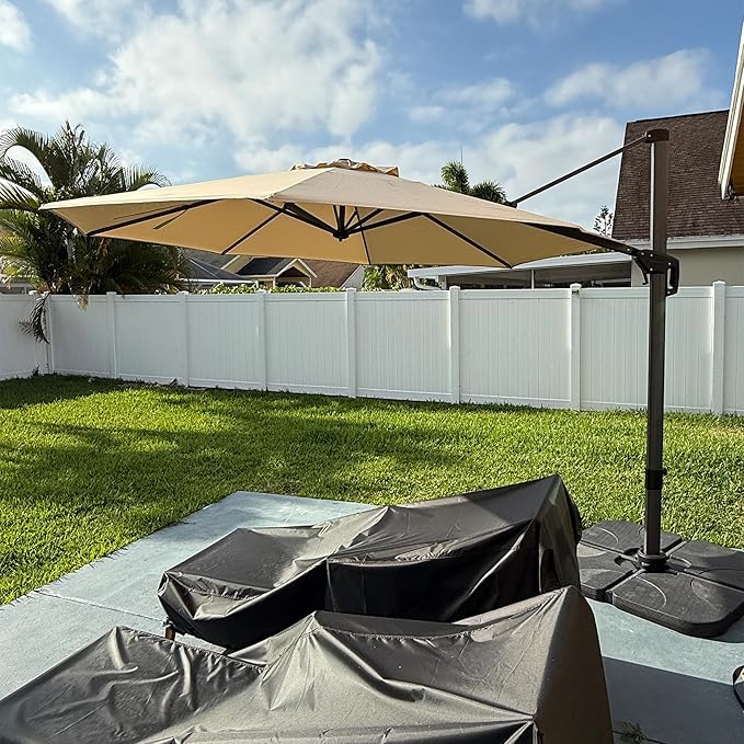 PURPLE LEAF 11 Feet Patio Umbrella with Base Outdoor Cantilever Round Umbrella Aluminum Offset Umbrella with 360-degree Rotation for Garden Deck Pool Patio, Beige by PURPLELEAF