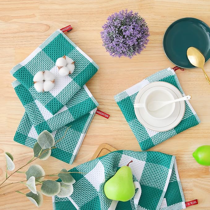 Homaxy 100% Cotton Waffle Weave Check Plaid Dish Cloths, 12 x 12 Inches - Image 7
