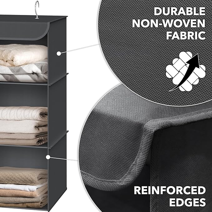 Simple Houseware 3-Shelf Hanging Closet Organizer, Fabric Storage Shelves - Image 3
