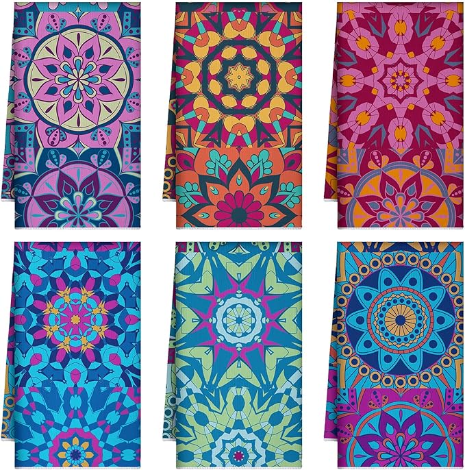 Boyiee Set of 6 Mandala Kitchen Towels Absorbent Boho Dish Towels 24 x 16 by Boyiee