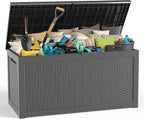 ROJIK Outdoor Storage Housing Deck Box - Waterproof Patio Furniture, Garden Tools, Cushions, Pool Accessories Storage Bench with Lockable Lid and Side Handles (Black, 315 Gal) by ROJIK