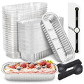 50 PACK Mini Cake Pans with Lids and Spoons, Rectangular Aluminum Foil Bread Pan by NPLUX