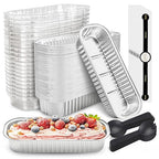 50 PACK Mini Cake Pans with Lids and Spoons, Rectangular Aluminum Foil Bread Pan by NPLUX