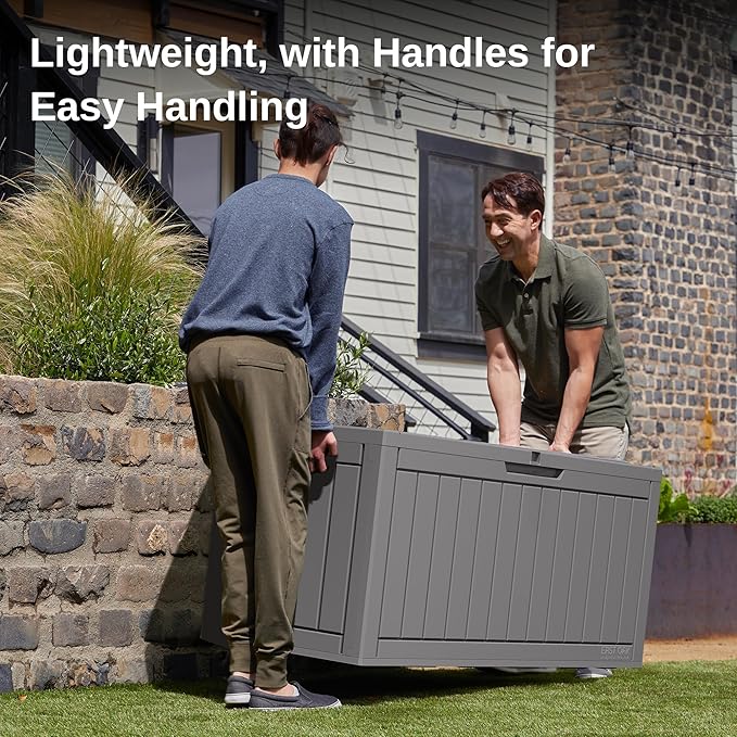 EAST OAK Outdoor Storage Box, 90 Gallon Deck Box, Waterproof Resin Storage Bin for Patio Cushions, Gardening Tools, Lockable, UV Resistant, Grey - Image 8