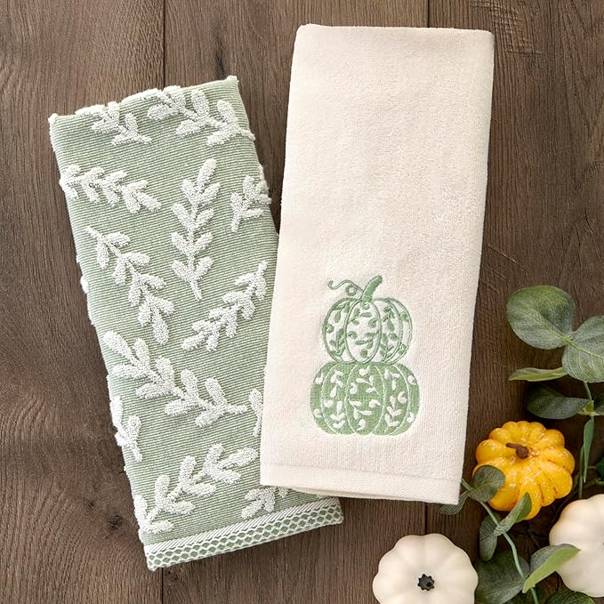 SKL Home Leaf Sprig 100% Cotton Jacquard 2pc Hand Towel Set, Reversible & - Image 5