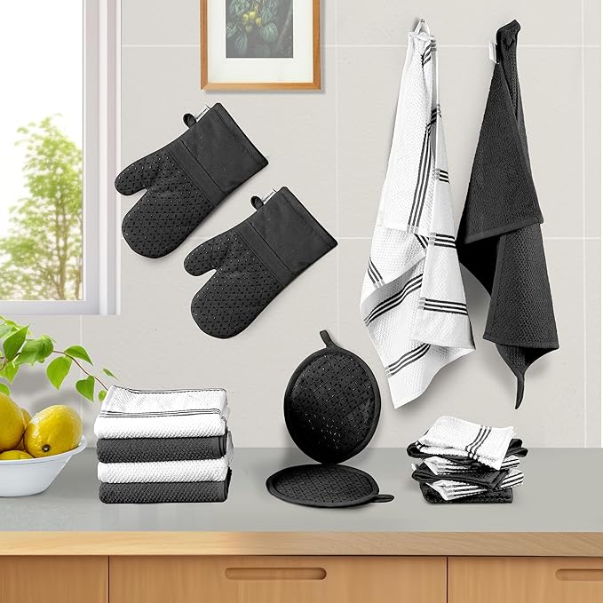 LANE LINEN 16-Piece Kitchen Towels & Dishcloths Set – Heat Resistant Silicone - Image 9