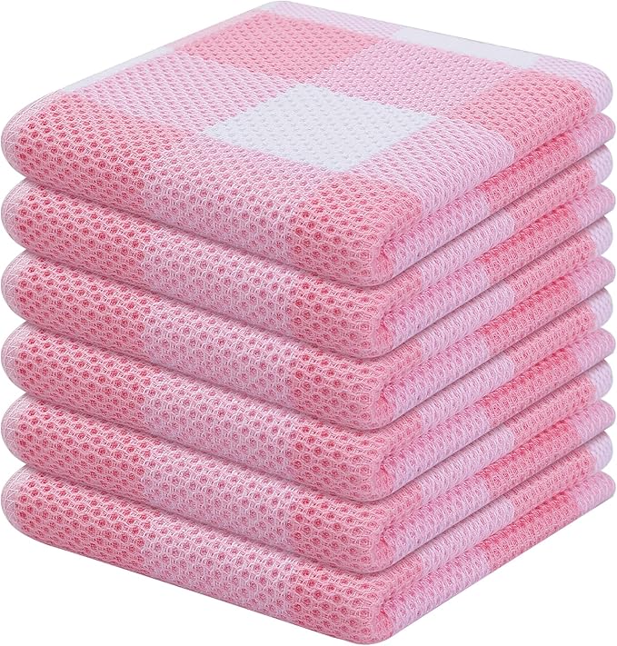 Homaxy 100% Cotton Waffle Weave Check Plaid Dish Cloths, 12 x 12 Inches by Homaxy