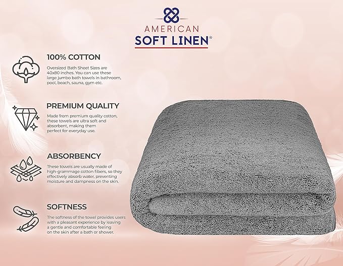 American Soft Linen 100% Cotton 600 GSM Turkish 40x80 Oversized Bath Towel Sheet - Image 4