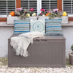Flamaker Outdoor Storage Box 100 Gallon Waterproof Resin Deck Box Delivery Box with Air Rod Indoor Outdoor Lockable Storage Bench for Patio Cushions, Tools, Pool Accessories (Brown) - Image 4