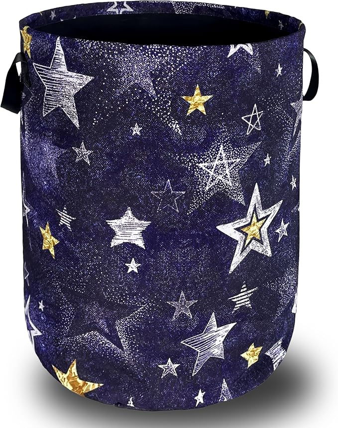 Stars Print Blue Jean Design Laundry Basket Foldable Funny Laundry Hamper by SELIONLIKN