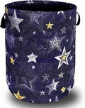Stars Print Blue Jean Design Laundry Basket Foldable Funny Laundry Hamper by SELIONLIKN