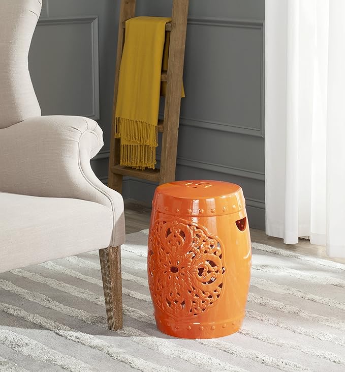 Safavieh Flora Glazed Ceramic Decorative Garden Stool, Orange - Image 2
