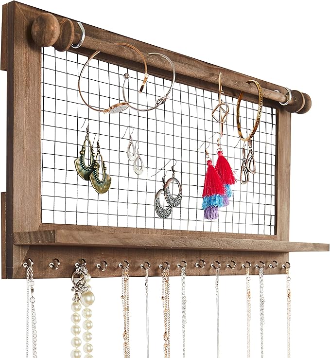 Rustic Jewelry Organizer with Bracelet Rod Wall Mounted - Image 7