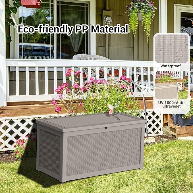 DRATO 320 Gallon Deck Box, Outdoor Large Waterproof Resin Storage Box with Lockable Lid for Patio Cushions, Gardening Tools（Gray，320 Gallon） - Image 4