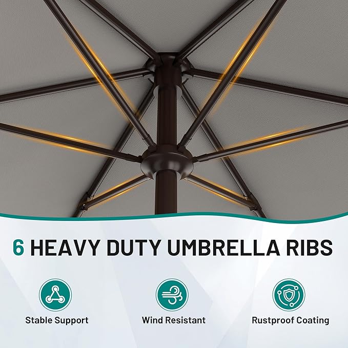 AreShark 7.5FT Patio Umbrella Table Market Umbrella with 6 Sturdy Ribs, Button Tilt/Crank Heavy-Duty Round Outdoor Umbrellas for Garden, Deck, Backyard,and Pool, Foggy Gray - Image 3