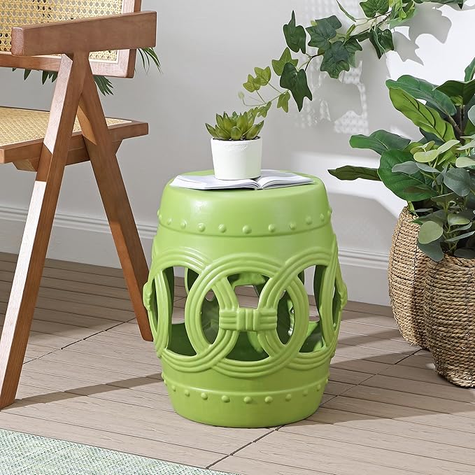 JONATHAN Y TBL1022H Lucky Coins 16" Chinese Ceramic Drum Indoor/Outdoor Garden Stool Bohemian, Coastal, Cottage, French Country, Traditional, for Living Room, Garden Room, Patio, Matte Green - Image 2