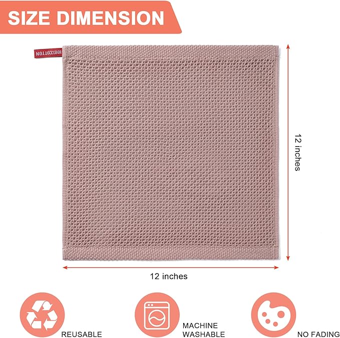 BOOMIBOO 8-Pack Kitchen Dish Cloths, 100% Cotton Waffle Weave, Ultra Soft - Image 2