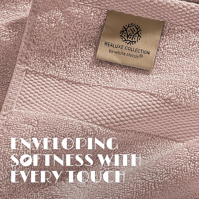 White Classic Wealuxe Pink Bath Towels 24x50 Inch, Cotton Towel Set - Image 3