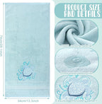 2 Pcs Sea Turtle Floral Hand Towels Pastel Blue Bathroom Decor 14x29 Inch - Image 3