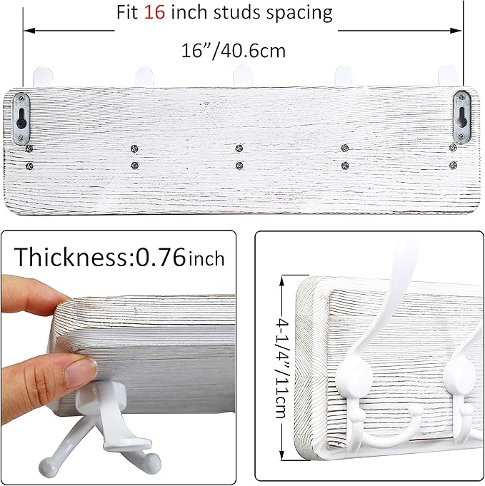 WEBI Coat Rack Wall Mounted, Wood Coat Hooks Wall Mount, Large Coat Hanger Wall - Image 2