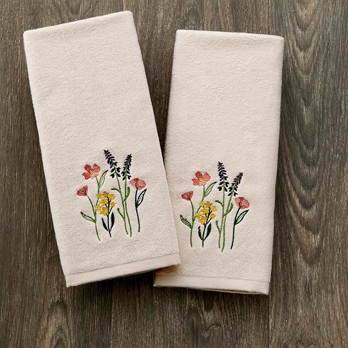 SKL Home Meadow Bouquet 100% Cotton Embroidered 2pc Hand Towel Set, Decorative - Image 2