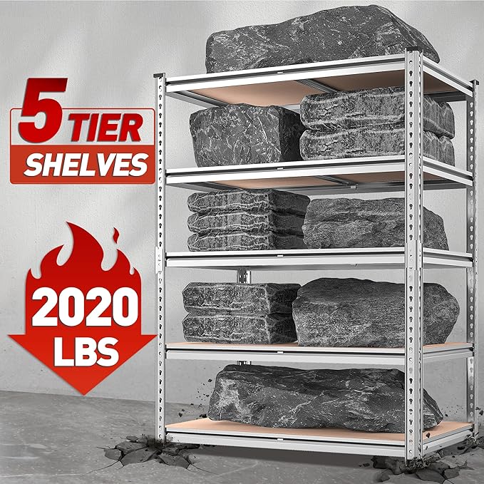 REIBII 2020LBS Garage Shelving Heavy Duty Metal Shelving 5 Tier Storage Shelves, Metal Shelves for Basement, Warehouse, Pantry, Closet, Kitchen, 72" H x 35.55" W x 16" D, Galvanized, 3 Pack - Image 4